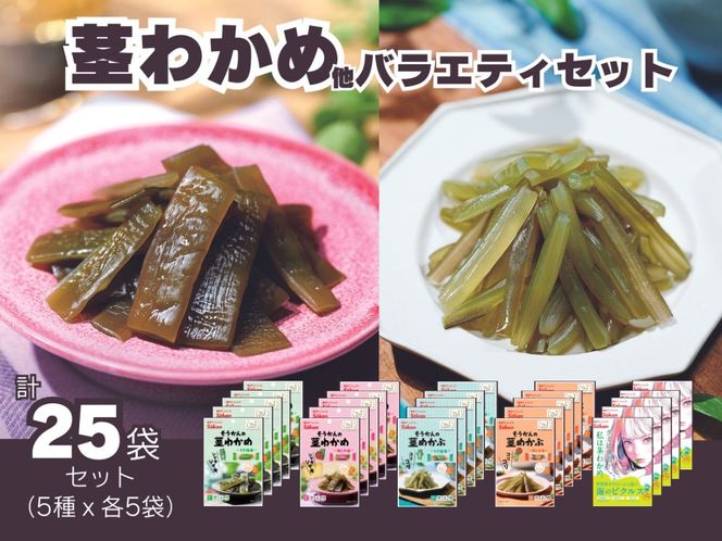 茎わかめ他バラエティセット(茎わかめうす塩味 25g…5個・梅しそ味 25g…5個・うす塩味24g...5個・梅しそ味24g...5個、海のピクルス32g...5個)【0tsuchi01091-2025-4】