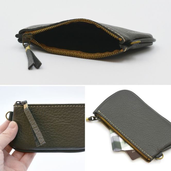 益子の革工房maharoのファスナーコインケース・カードケースセット　ダークグレー｜栃木県 益子町 ふるさと納税 コインケース カードケース 2個セット 牛革 手作り（AX133-5）