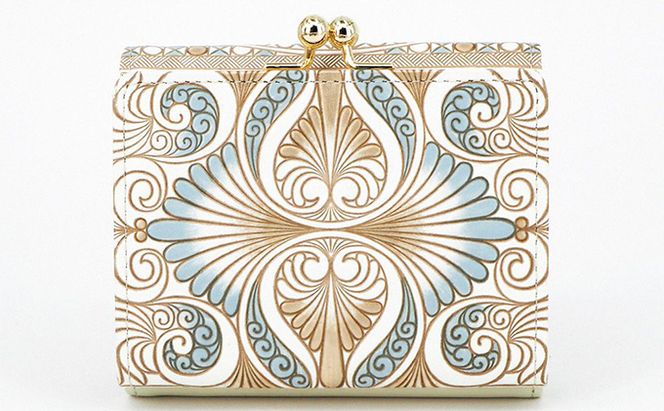 【文庫屋大関】三つ折りミニ財布　ロカイユ（ブルーグレー）【皮革工芸品】 ファッション 小物 民芸品 お札 カード 小銭 手のひらサイズ コンパクト 大人かわいい 牛革 手作り 国産 