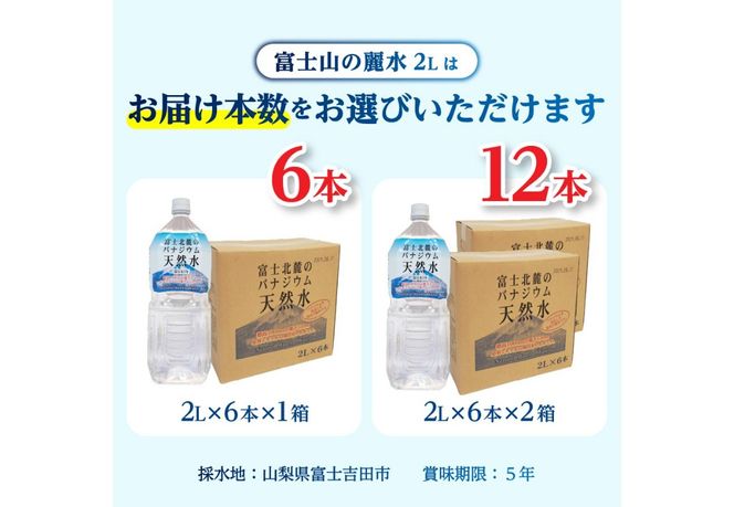 富士北麓のバナジウム天然水２L  【６本/12本 】 富士山 天然水 バナジウム天然水 水 ミネラルウォーター 防災 備蓄 保存 ストック 防災グッズ 山梨 富士吉田