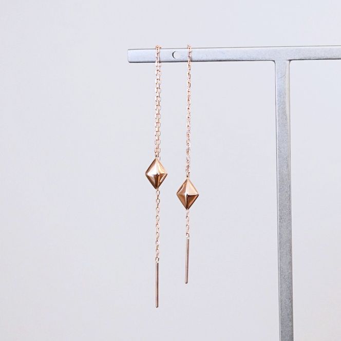 K18PG(18金) ローズゴールド 地金 菱形 チェーン ピアス シンプル 保証書付 KO-0071 242-035-c