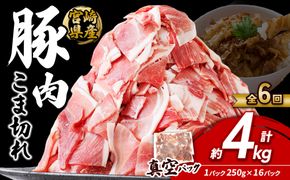 定期便 6回お届け 宮崎県産 いもこ豚 小間切れ 4kg (250g×16パック) 真空パック 小分け 豚肉 えびの市