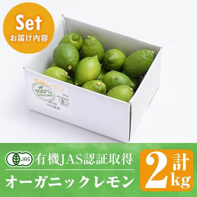 数量限定！有機JAS オーガニックレモン(計2kg) 国産 レモン 檸檬 果実 果物 フルーツ 柑橘 デザート 期間限定 有機栽培 健康志向【中村農場】akn084-03