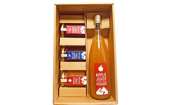 峠のふもと紅果園の完熟フルーツで作ったジャム3種（各150g）＆リンゴジュース（710ml×1本 ）セット 飲料類 果汁飲料 りんご ブルーベリー アップル [峠のふもと紅果園]