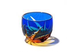 江戸切子 ぐいのみ 焔 琥珀纏 瑠璃 玻璃匠山田硝子 切子 グラス 工芸品 伝統工芸 酒器 民芸品 クリスタルガラス　【 墨田区 】 