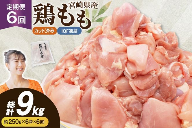 鶏肉 6回 定期便 もも 切身 IQF 250g 6袋 1.5kg 計9kg [南九フーズ 宮崎県 日向市 452061721] もも肉 冷凍 国産 カット 小分け ふるさと納税 鶏 とり肉 鳥肉 鶏もも 鶏もも肉 モモ 真空包装 個包装 お弁当 急速冷凍 バラ凍結 時短 カット済 定期 宮崎 宮崎県産 夕飯