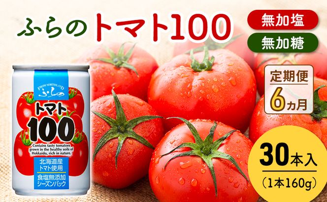 【 6ヵ月 定期便 】ふらの トマト100 160g×30本入　野菜  ジュース  (ジュース 野菜ジュース 飲み物 缶 北海道 送料無料 道産 富良野市 ふらの)