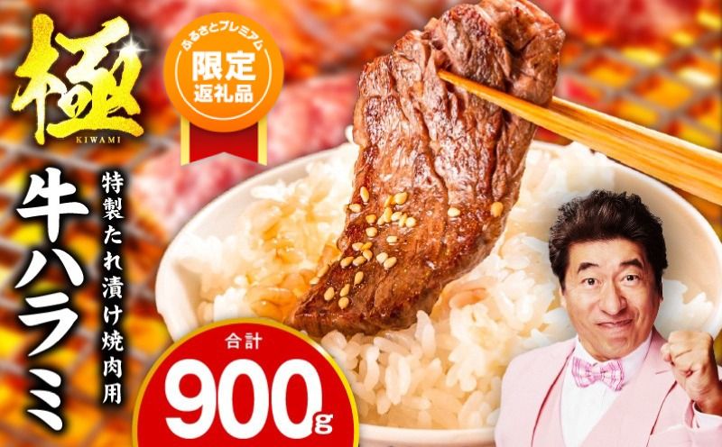 mrz0422 [ふるプレ限定品]牛肉 ハラミ 900g 小分け 300g×3P[スピード発送 氷温熟成×特製ダレ 味付き 牛肉 訳あり 不揃い 焼肉 BBQ 野菜炒め]