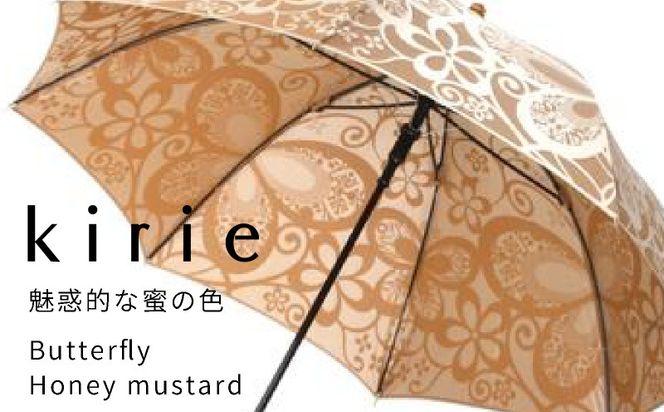 CB090　【槙田商店】晴雨兼用長傘　kirie　蝶々　ハニーマスタード｜送料無料 槙田商店 傘 雨傘 おしゃれ レディース 贈答 プレゼント ギフト 母の日 誕生日 日本製 女性 長傘 晴雨兼用 ブランド 高品質 婦人用 日傘 UV加工