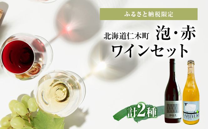 ふるさと納税限定セット 北海道仁木町 泡・赤2本セット【仁木産業振興社×ピュール】 お酒 酒 果実酒 晩酌 葡萄 ぶどう ブドウ 料理 食事 お祝い 北海道 仁木町 飲み比べ