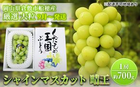 【2026年先行予約】 ぶどう 岡山県産 シャインマスカット 晴王 厳選 1房 約700g 大房 岡山県 倉敷市 船穂産 《2026年9月上旬-10月上旬頃出荷》 葡萄 ブドウ フルーツ 果物 数量限定 期間限定 里庄町