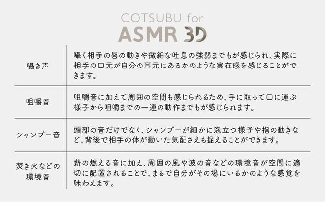 完全ワイヤレスイヤホン ag COTSUBU for ASMR 3D VR/バイノーラル/ASMR / 360オーディオ推奨/リラックス