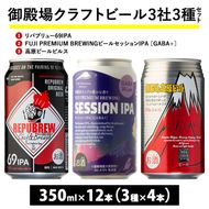 2166.御殿場クラフトビール3社3種類×4本セット リパブリュー69IPA・FUJI PREMIUM BREWINGビール セッションIPA ［GABA+］・高原ビールピルス350ml缶12本セット（3種類×4本） ｜ お酒 地ビール クラフトビール