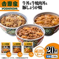 【定期便 6か月】吉野家 牛丼&牛焼肉丼&豚しょうが焼 20袋セット（冷凍） 牛丼 レトルト 非常食 防災食 お楽しみ 新潟