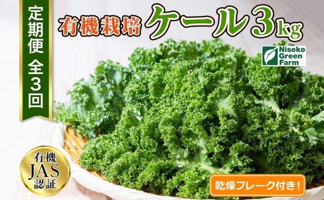【2026年発送】北海道 定期便 3ヵ月連続3回 北海道 有機栽培 ケール 1kg 乾燥フレーク付 オーガニック 有機野菜 緑黄色野菜 JAS 冷蔵 産直 産地直送 国産