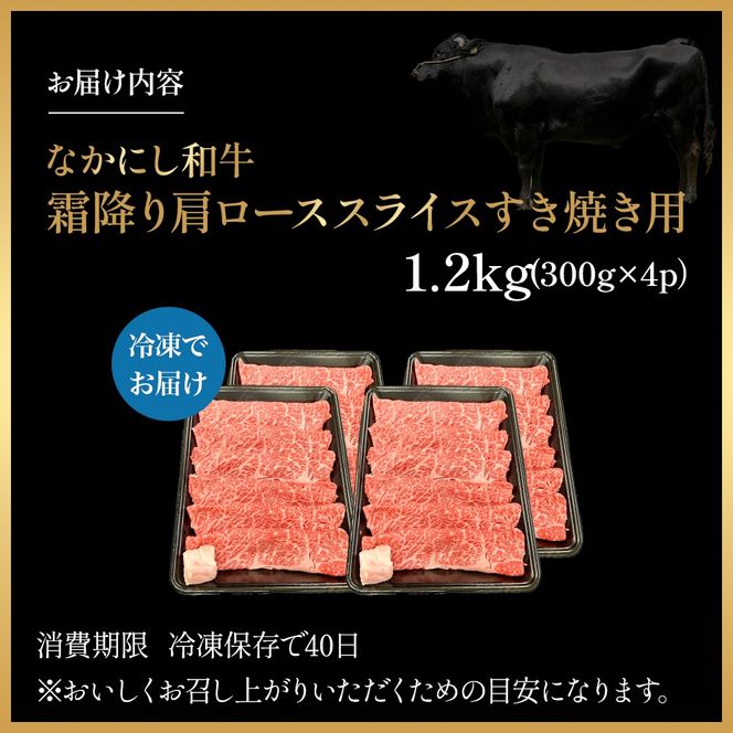 宮崎県西ノ原牧場・なかにし和牛霜降りすき焼きロース 1.2kg（国産 牛肉 肉 黒毛和牛 お肉 すき焼き用 なかにし和牛 焼肉 人気 ロース 霜降り)