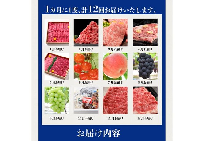 【12ヶ月お届け！】フルーツたっぷりお楽しみ定期便  12回 果物 肉 旬 セット 山梨 富士吉田