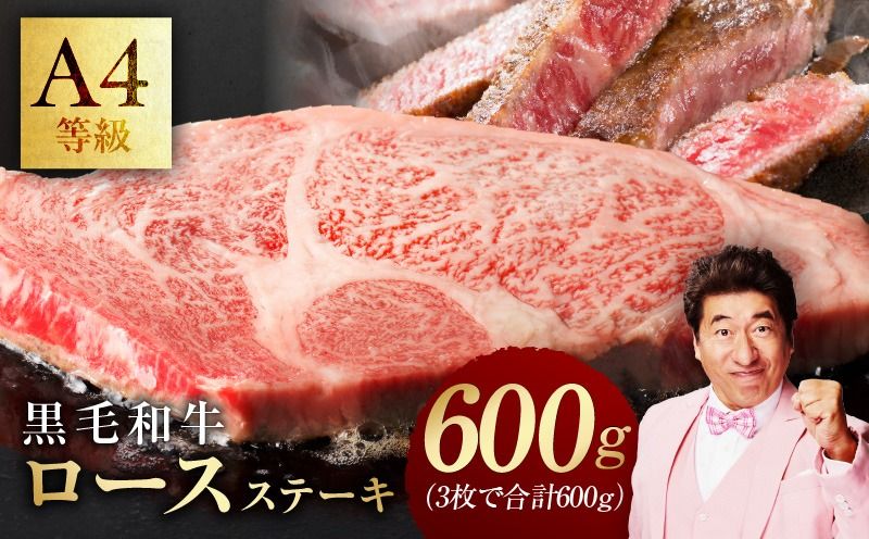 mrz0202 [A4ランク]黒毛和牛 ロースステーキ 3枚で合計600g[氷温熟成×極味付け 国産 牛肉 ステーキ 焼くだけ 訳あり 規格外 アウトドア]