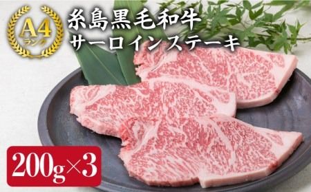 A4ランク 糸島 黒毛和牛 サーロインステーキ 200g × 3枚 [糸島][糸島ミートデリ工房] [ACA059] 博多 和牛 サーロイン ステーキ 牛肉 焼肉 赤身 国産 黒毛和牛 キャンプ 肉