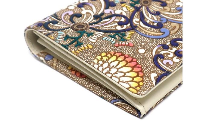 【文庫屋大関】束入れ 乱菊＜青紫＞【皮革工芸品】 財布 お札 お札入れ 長財布 カード 小銭 牛革 手作り 日本製 墨田区 東京都