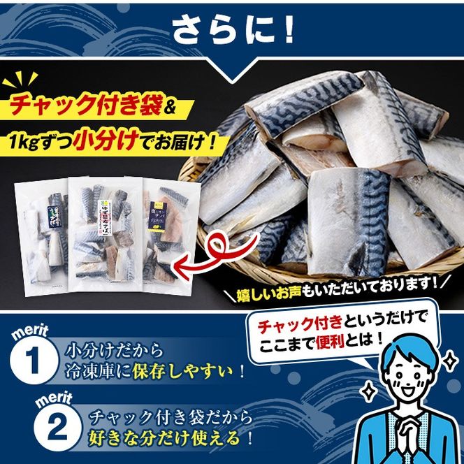 ＜訳あり・傷あり＞ご家庭用さば切身パック(30枚以上・合計3kg) 大容量 サバ 鯖 魚介 海産物 海鮮 海の幸 おかず 惣菜 グリル 焼き魚 切り身 柚子昆布 瀬戸内塩レモン ジップロック チャック付き袋 小分け お手軽 簡単調理　【グローバルフーズ】a-15-47-z