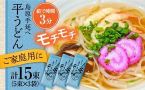 【手延べ製法のコシ！喉越しの良さ！】島原手延べ平うどん 5束×３袋入り / うどん 乾麺 ウドン 麺 ご家庭用 / 南島原市 / 吉岡製麺工場[SDG019]