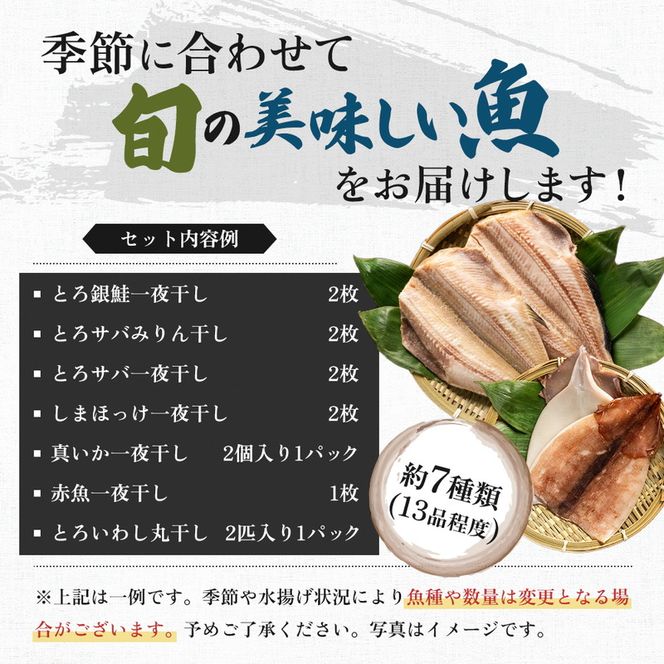 秋田の干物セットＢ 13品程度(干物7種類程度）（干物 セット 人気 詰め合わせ 鮭 さば しまホッケ他） 長期保存 カレイ一夜干し 