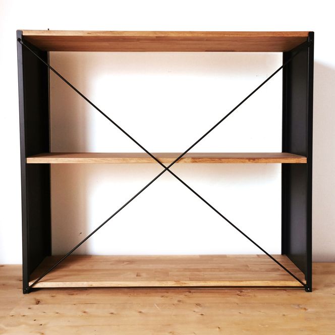 天然木とアイアンの大きなラック W100×H90×D30cm｜リビング 食器棚 陳列棚 什器 完成品 [2432]