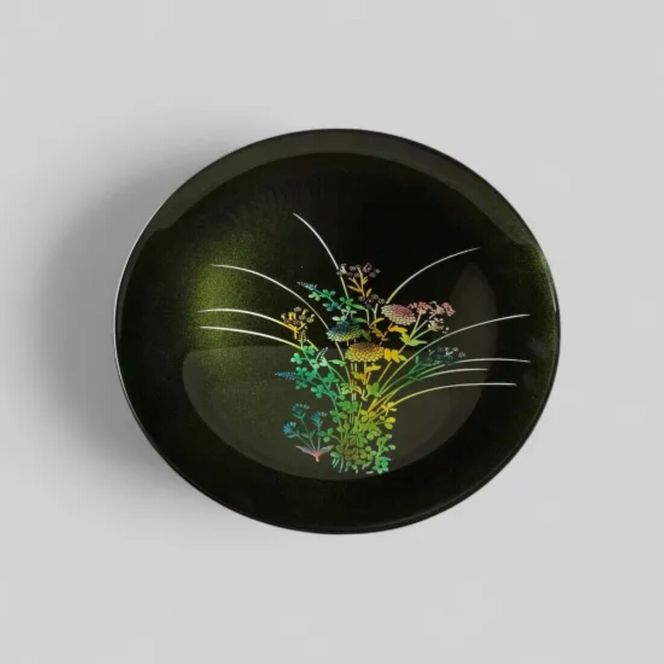 丸小皿 秋草 梨地グリーン ［NF155］ 303446_CU90073VC02