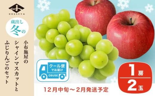 蔵出し冬のシャインマスカット1房とふじりんご2玉のセット 約1.3kg ［小布施屋］フルーツ 果物 詰め合わせ 詰合せ 数量限定 シャインマスカット サンふじ 単身用 一人暮らし 2人暮らし 長野県産 信州産 令和7年産 【2025年12月中旬頃～2026年2月発送】［A-305］