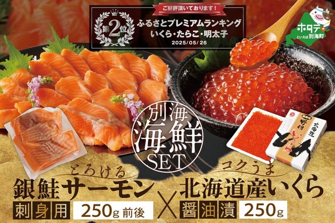 ランキング第2位獲得！サーモン ･ いくら 海鮮セット 刺身用サーモン 250g + 北海道産醤油いくら250g