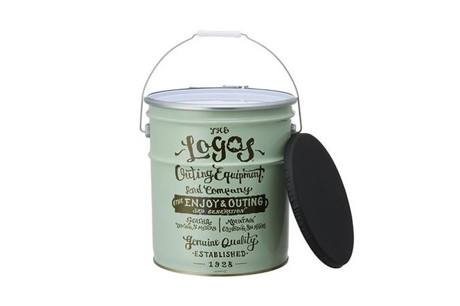 ヴィンテージペールCAN キャンプ 雑貨 LOGOS コラボ ロゴ入り アウトドアグッズ インテリア スチール製 容量18L 小道具 使用前の炭 収納 スツール 荷物入れ 小物入れ 