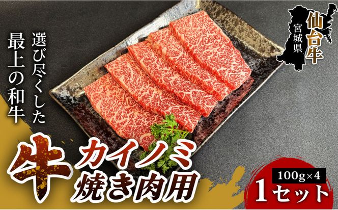 【旨味が凝縮されたとろける肉質】仙台牛カイノミ焼き肉用（100g×4パック） 1セット 特産品 宮城県産 仙台牛 国産牛 カイノミ 赤身肉  厳選 ごちそう 記念日 ギフト お歳暮 お中元 定番 安心安全 品質保証 リピート ランキング 041009_HS014