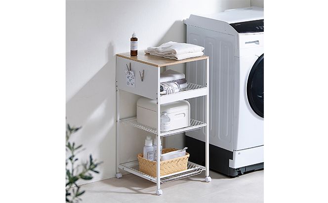 天板付きランドリーワゴン ワイドタイプ ワイヤーラック付TLAW-R420ホワイト ストッカー 洗濯カゴ スリムタイプ ワイヤーラック付き アイリスオーヤマ 