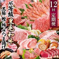定期便(12回配送)お楽しみ便(A5等級黒毛和牛・黒豚・かつお・まぐろ・さつまあげ等)JJ-6002 【1166755】