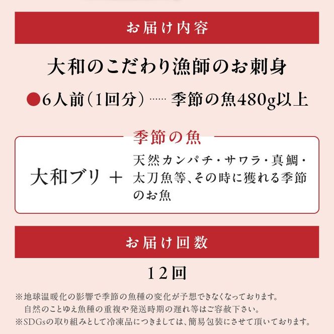 【12ヶ月定期便】大和海商　大和のこだわり漁師のお刺身　6人前 N072-YG0187_1