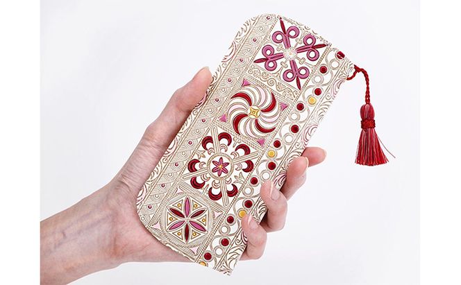 【文庫屋大関】メガネケース　錦紗＜ピンク＞【皮革工芸品】 ファッション小物 民芸品 