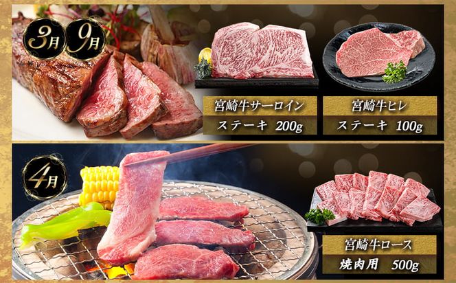 迷ったらコレ!宮崎牛食べ尽くし定期便(10ヵ月)_01-068-T10_(都城市) A5 5等級 牛肉 バラ 赤身 サーロインステーキ ヒレステーキ ロース 焼き肉 しゃぶしゃぶ すき焼き スライス 切り落とし