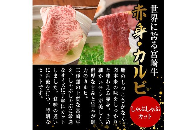宮崎牛 赤身＆カルビカット しゃぶしゃぶ (合計500g・250g×2) しゃぶしゃぶ お肉 牛肉 黒毛和牛 宮崎牛 ブランド和牛 冷凍 国産 カルビ 赤身 宮崎県産 【YM-43】【YAMATO株式会社】
