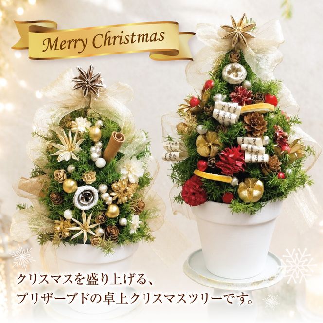 プリザーブド卓上クリスマスツリー 選べる カラー レッド ホワイト クリスマス インテリア クリスマス雑貨 小型ツリー リビング 子ども部屋 カウンター 玄関 ミニツリー プリザーブドフラワー 愛知県 小牧市 送料無料 ［133O18-SKU］ 