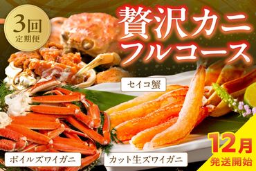 【定期便3回／12月発送～】店主厳選！おすすめ贅沢カニフルコース（セイコ蟹3杯・カット生ズワイガニ4肩・ボイルズワイガニ4肩）　YK00240