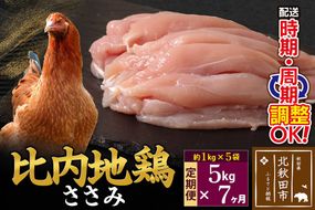 《定期便7ヶ月》 比内地鶏 ささみ 5kg（1kg×5袋）×7回 計35kg 時期選べる お届け周期調整可能 7か月 7ヵ月 7カ月 7ケ月 35キロ 国産 冷凍 鶏肉 鳥肉 とり肉 ササミ|jaat-061007
