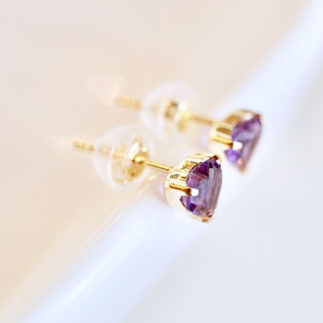 K18 18金 アメシスト ハートシェイプ ピアス 5mm 一粒石 保証書付 KO-0062 SWAD094