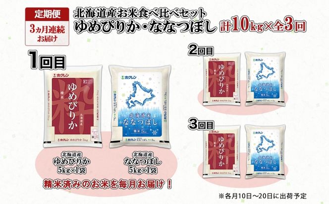 定期便 3ヵ月連続3回 北海道産 ゆめぴりか ななつぼし 食べ比べ セット 精米 5kg 各1袋 計10kg 米 特A 白米 お取り寄せ ごはん ブランド米 ようてい農業協同組合 ホクレン 送料無料 北海道 倶知安町 お米 加工食品 惣菜 