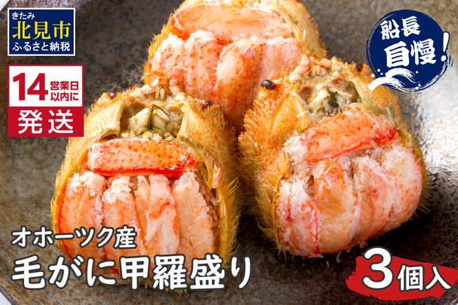《14営業日以内に発送》船長自慢のオホーツク産毛がにの甲羅盛り 3個入り 冷凍 ( 毛ガニ 毛がに 毛蟹 蟹 かに カニ 甲羅盛り オホーツク海 北海道 北見市 ふるさと納税 グラタン チーズ カニ身 )【114-0073】
