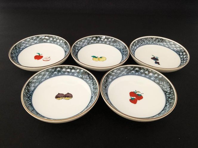 九谷焼　3.2号皿揃　くだもの（5枚セット） a01 食器 キッチン雑貨 キッチンアイテム 雑貨 小物 お皿 丸皿 食卓 テーブルコーディネート 豆皿 