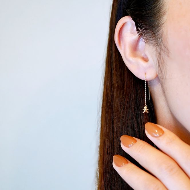 K18(18金) イエローゴールド 地金　クマ ベアー チェーン ピアス 保証書付 SMK-5250 242-023-a