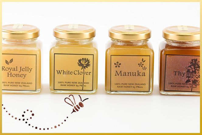 はちみつ 110g×4本セット（マヌカ／クローバー／ローヤルゼリー入り／タイム）詰め合わせ [はちみつ ハチミツ 蜂蜜 マヌカ クローバー ローヤルゼリー タイム]|02_pri-260401