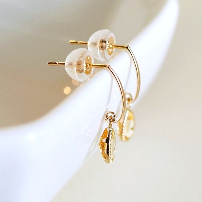 K10YG(10金) イエローゴールド 揺れる シトリン アンティーク ピアス 保証書付 SR-2223-1 242-043-b