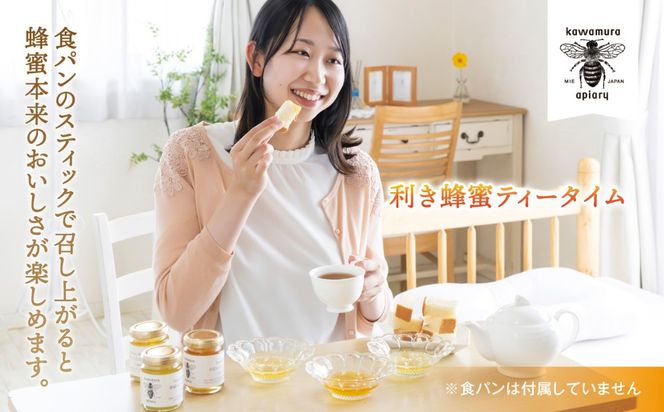 微かな風味の違いを楽しむ。川村養蜂場の利き蜂蜜セット（非加熱・無添加 天然100％おまかせ蜂蜜３種）│はちみつ 国産 食べ比べ お試し 朝食 はちみつ紅茶 はちみつレモン 贈り物 ギフト-[A19]